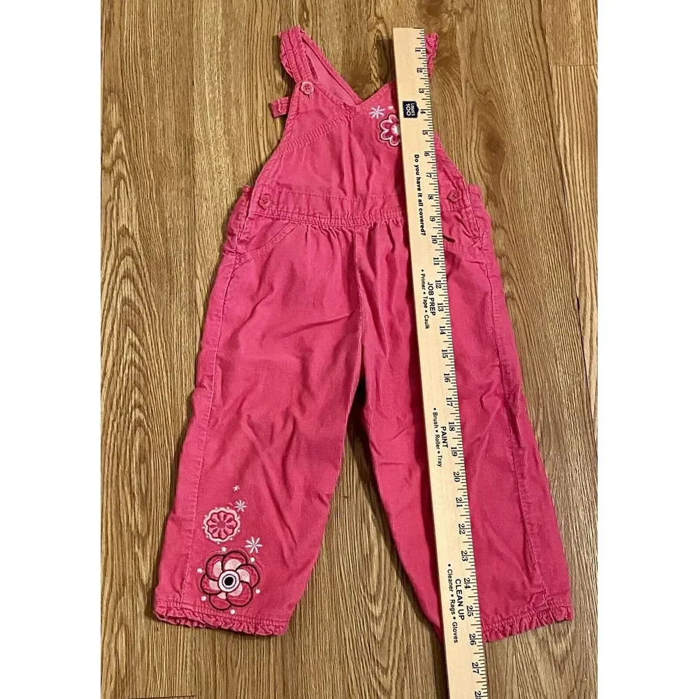 Osh Kosh B'Gosh Vestbak Overalls Sz 24 Mo Hot Pink Corduroy Embellished Snap Leg